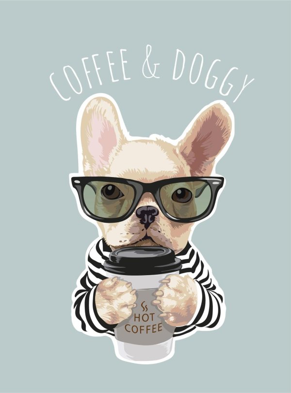 cat and dog with coffee cup vector