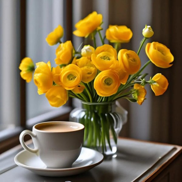 утро кофе цветы