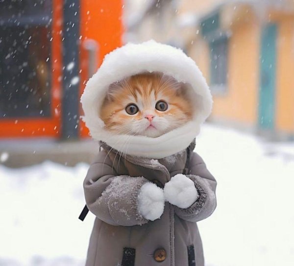 котики в зимних нарядах