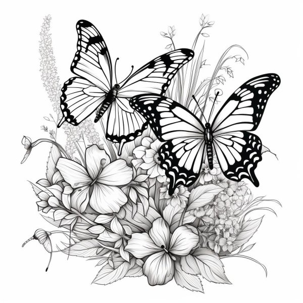 рисунок бабочка на цветке