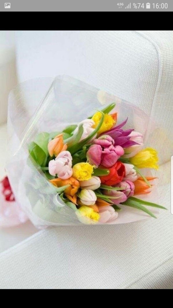 букет разноцветных тюльпанов