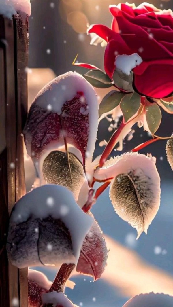роза на снегу