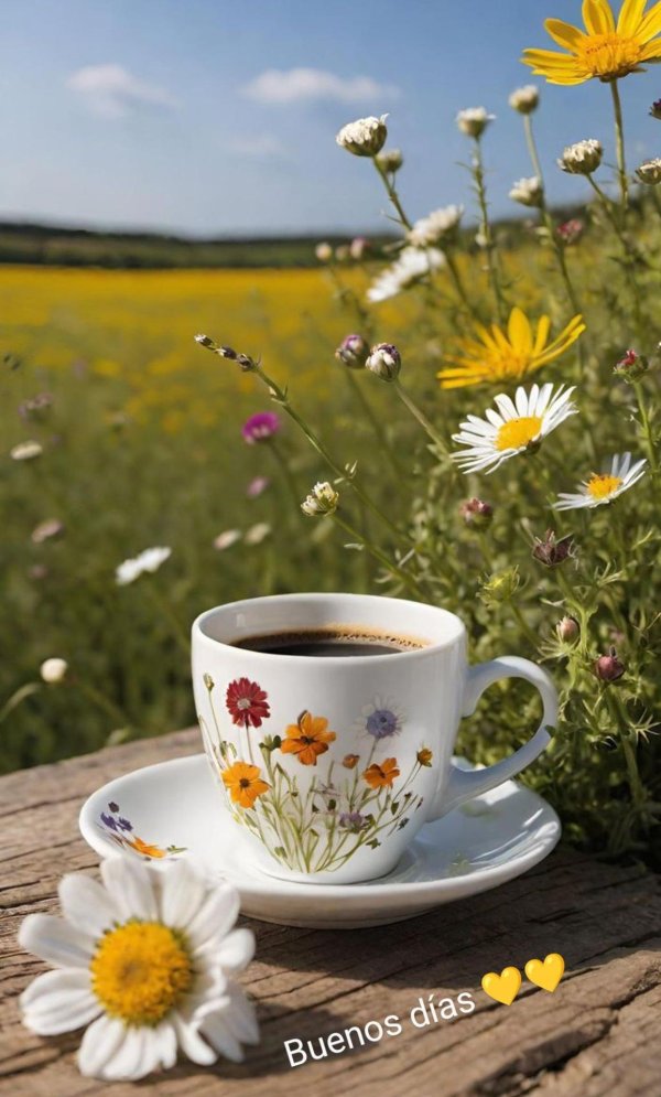 чашка кофе и ромашки