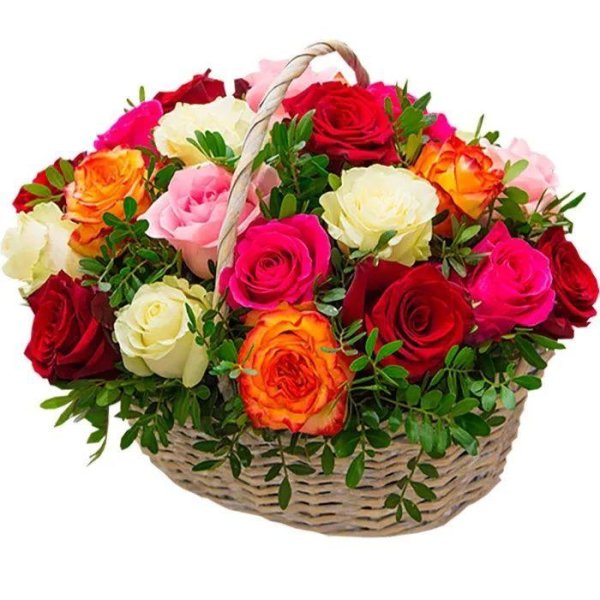 корзина разноцветных роз