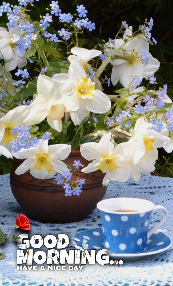 весенние букеты с нарциссами и чай