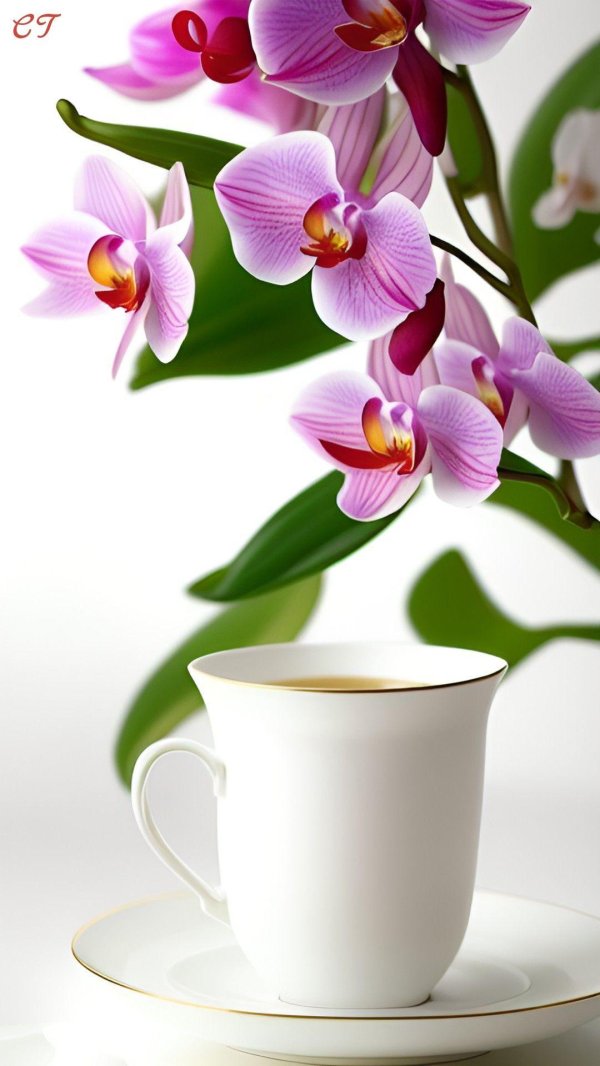 чашка кофе и орхидея