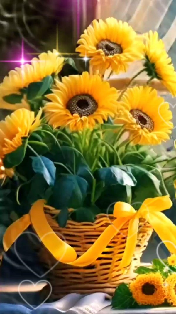 композиция из подсолнухов в корзине