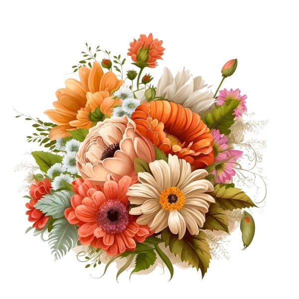 С цветами букеты на прозрачном фоне