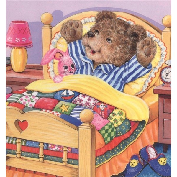 сонный мишка лег в кровать