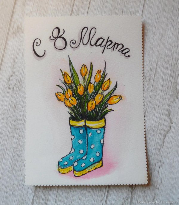 открытка с сапогами и цветами
