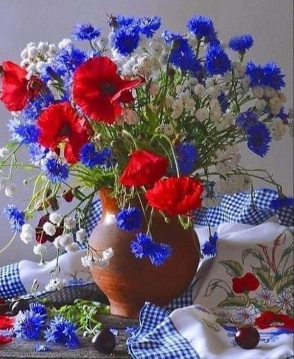 букеты полевых васильков ромашек маков