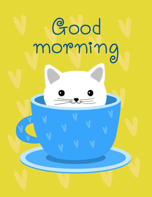 котик в кружке рисунок