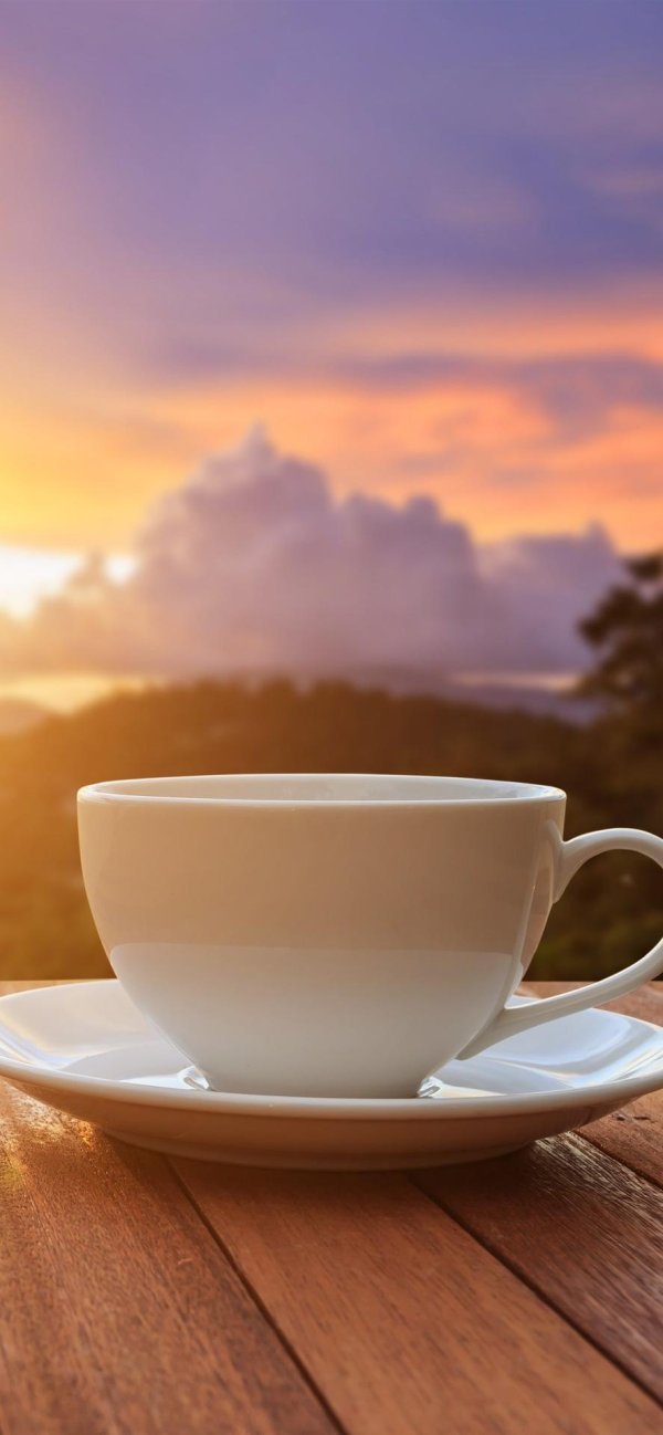 чашка кофе на рассвете