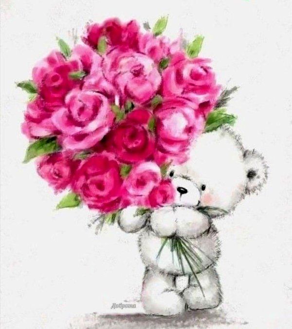 мишка и цветы