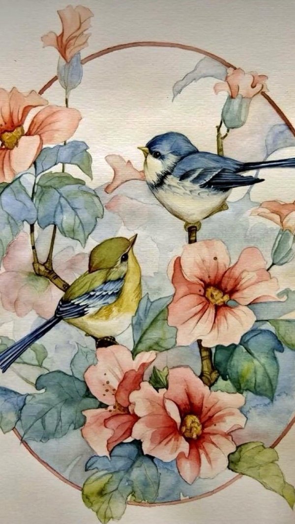 птичка акварель