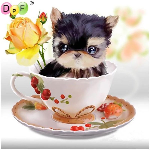 алмазная мозаика собака в чашке