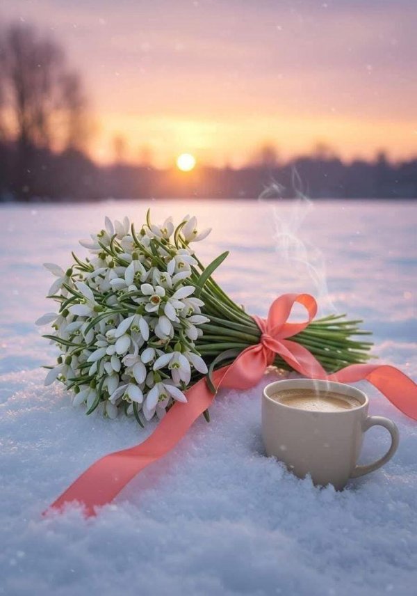 утро подснежники кофе