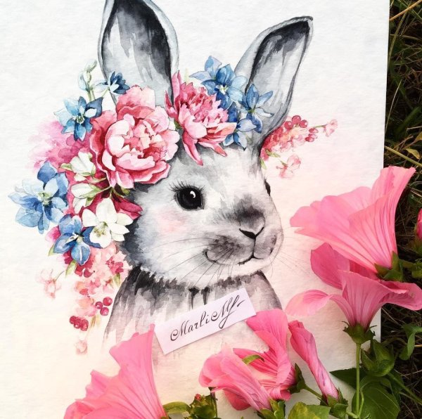 зайка акварель