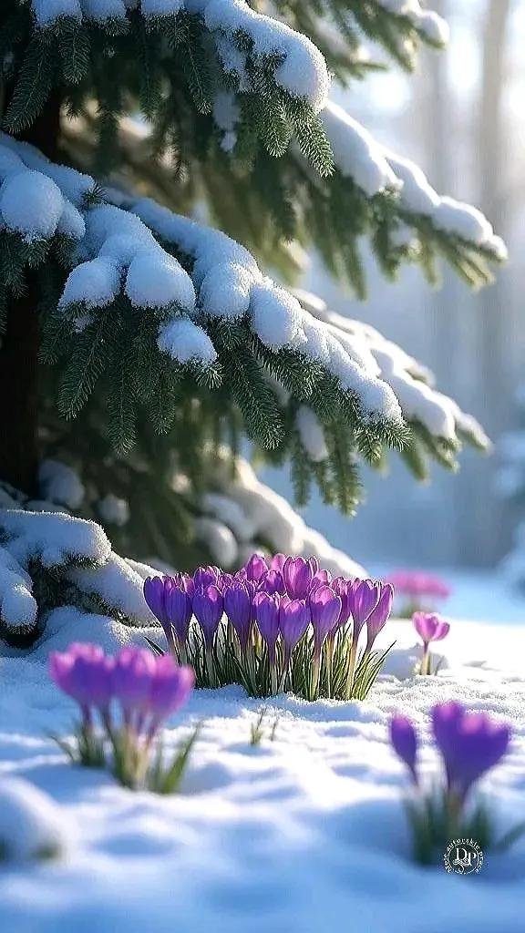 крокусы в снегу