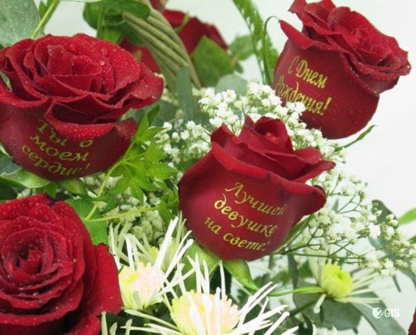 надписи на живых цветах