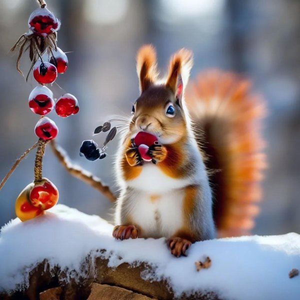 белочка зимой