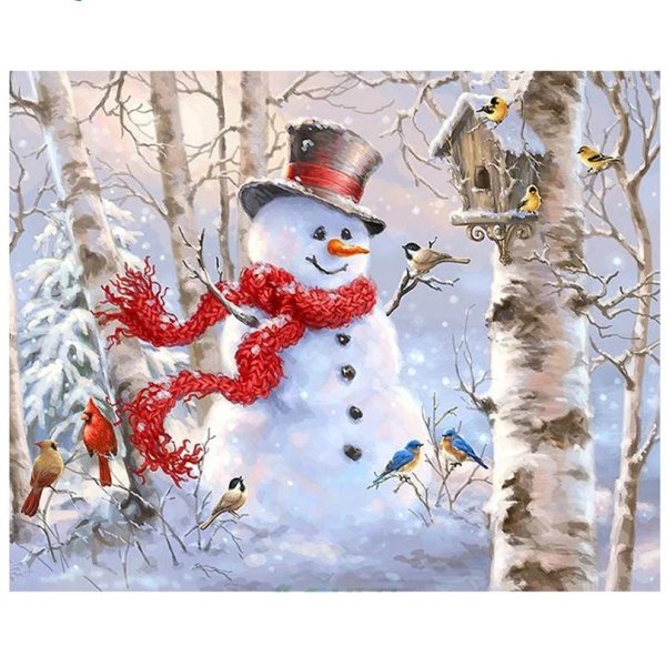 зимний пейзаж со снеговиком