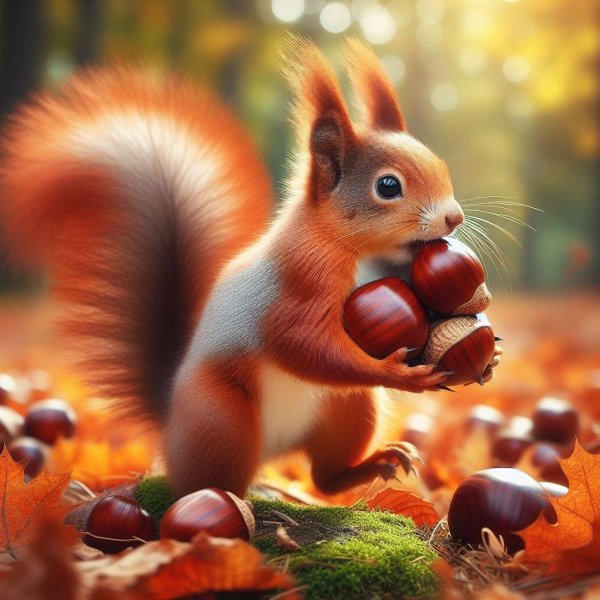 белка грызет орешки