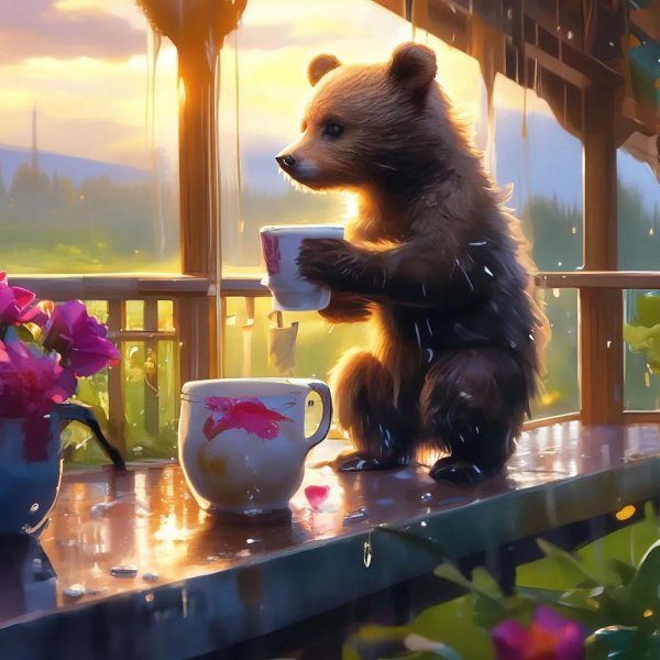 медведь пьет чай