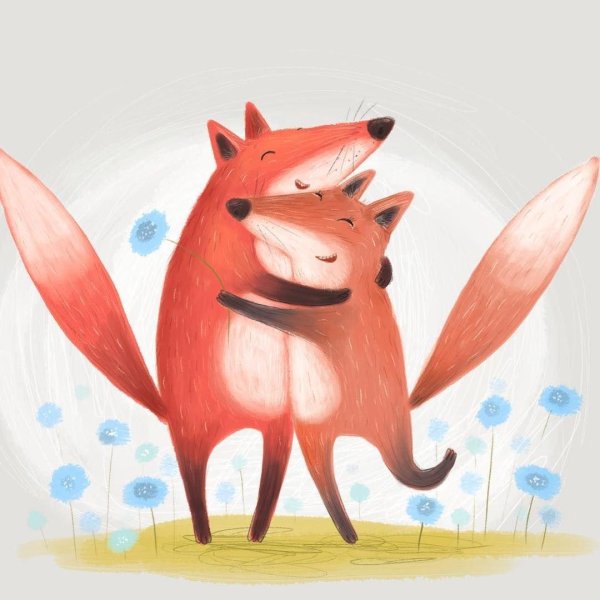 лисенок обнимает