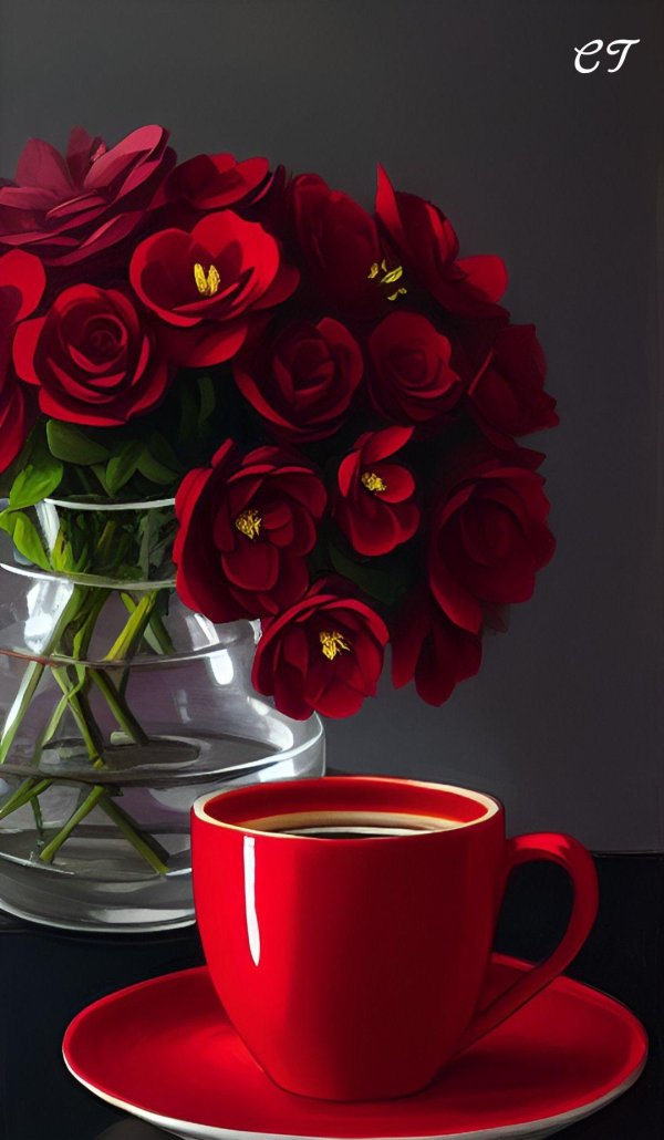 coffee and red roses