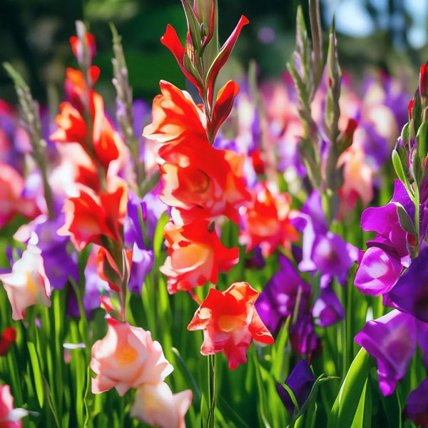 разноцветные гладиолусы