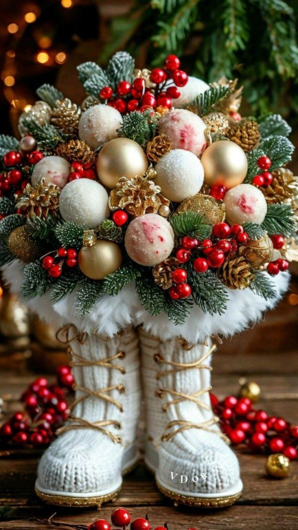 новогодняя композиция в валенках