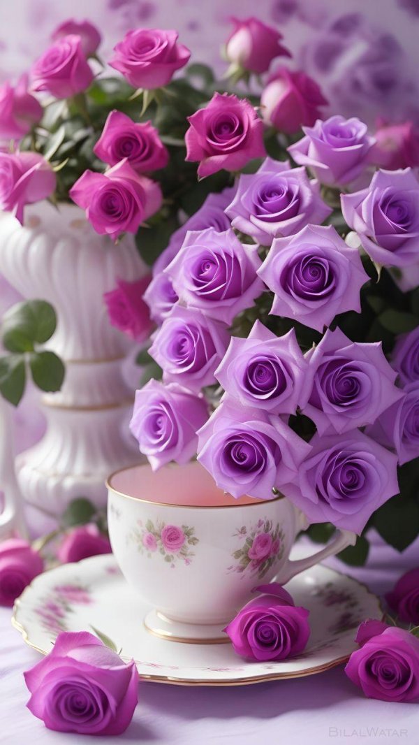 букет цветов и чай