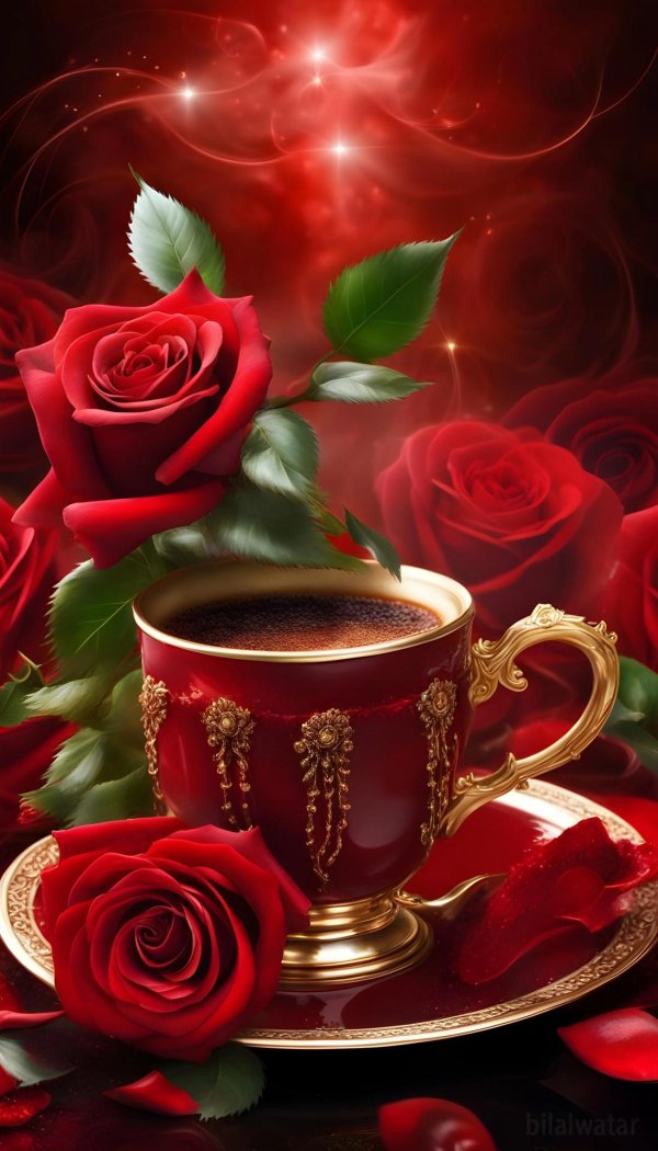 coffee with red roses