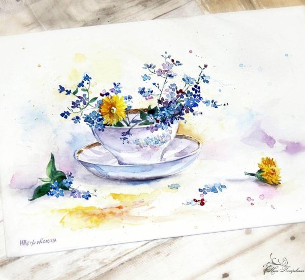 васильки акварелью