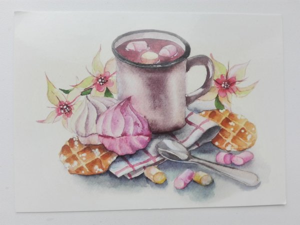 натюрморт завтрак акварельный
