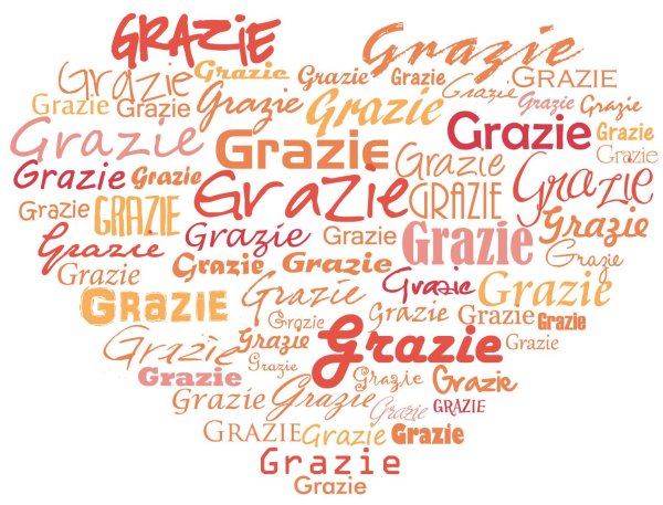 ярко написанное слово grazie италия