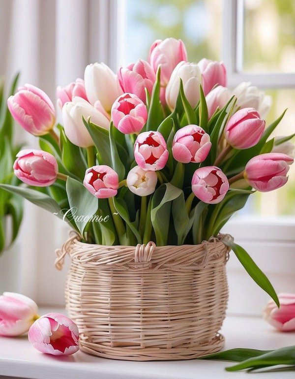 корзина с тюльпанами