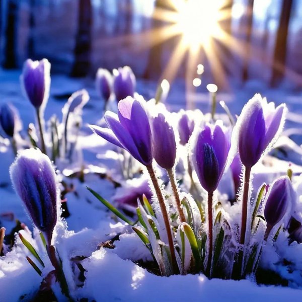 крокусы в снегу