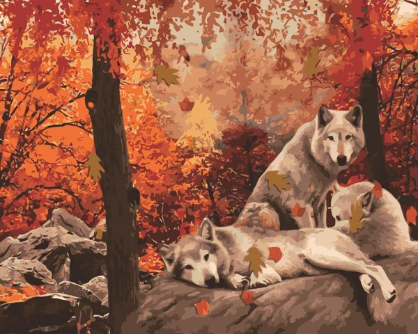 пейзаж с волками