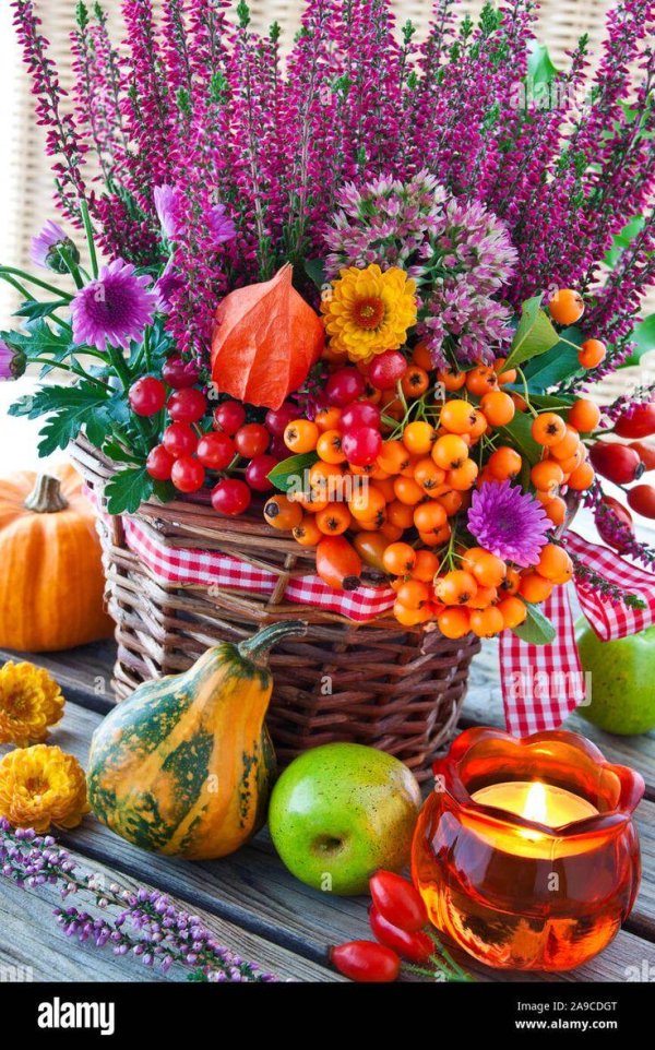 корзинка с осенними цветами