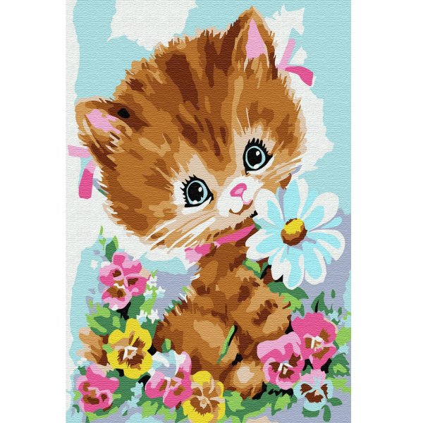 рыжий котенок и цветы