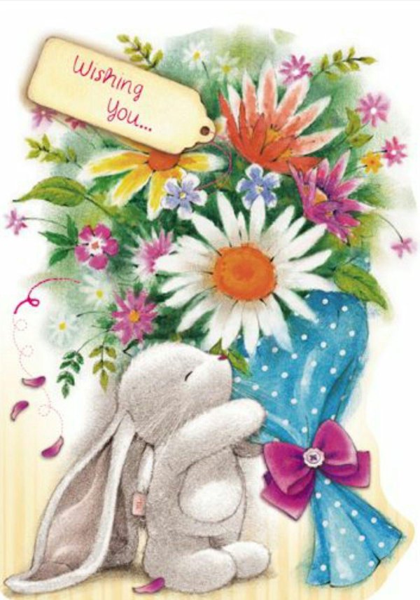 открытки зайки с цветами