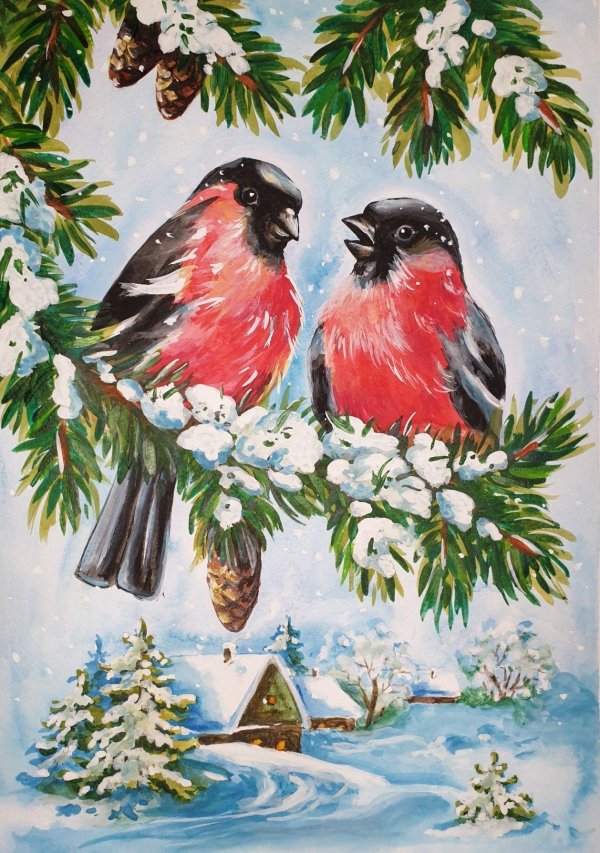 новогодние картины гуашью