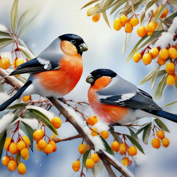 снегирь на рябине