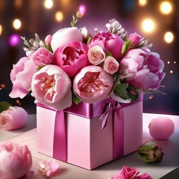 коробка с пионами