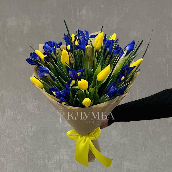 ирисы с тюльпанами