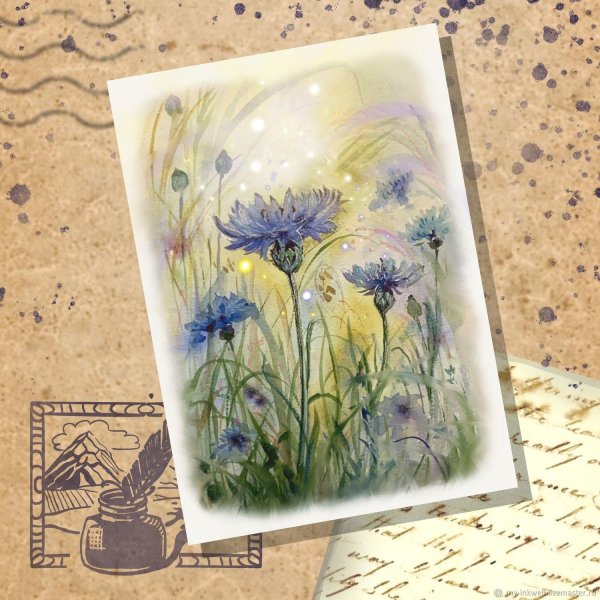 васильки акварелью