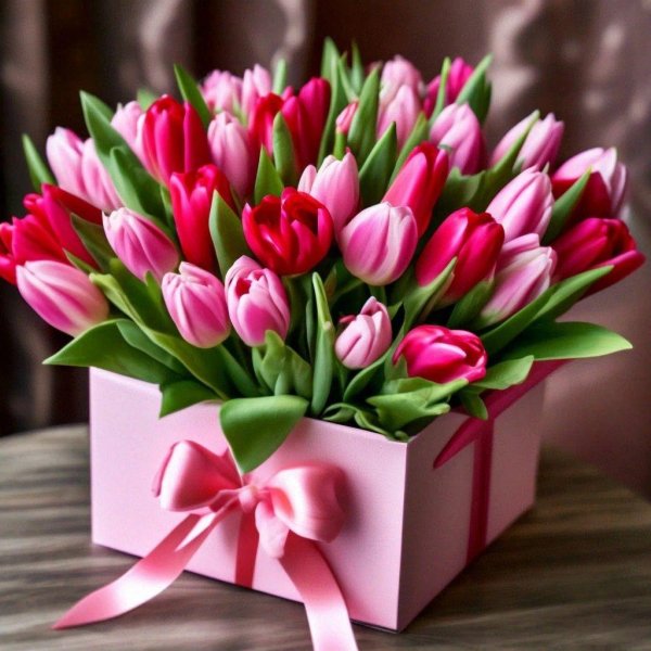 коробка с тюльпанами