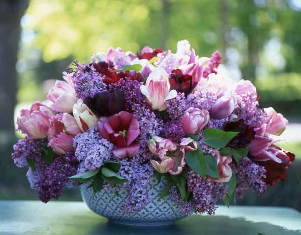 цветы сирени с тюльпанами